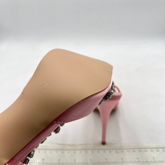 XYD Pink Jeweled Satin Pointed Toe Slingback Strappy Crystal High Heels Pumps - Picture 6 of 8